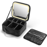 OWBIA Makeup Bag With LED Mirror, Cosmetic Organizer With Compartments, Oxford Fabric