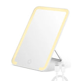 OWBIA Lighted Travel Makeup Mirror, 8 x 5 inches Desk Mirror with Foldable Stand and 3 Lighting Modes for Shaving and Travelling