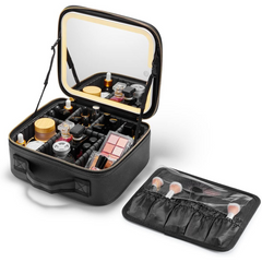 OWBIA Makeup Bag with LED Mirror, Cosmetic Organizer with Compartments