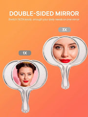 OWBIA Hand Mirror, Double-Sided Handheld Mirror 1X/3X Magnifying Mirror with Handle