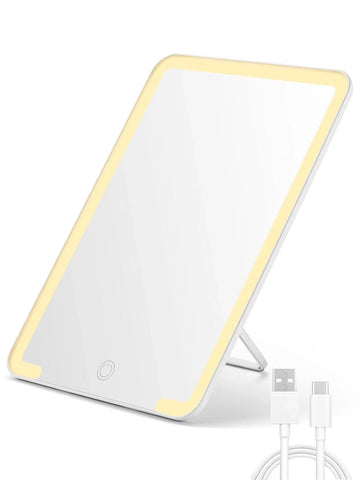 OWBIA Lighted Travel Makeup Mirror, 8 x 5 inches Desk Mirror with Foldable Stand and 3 Lighting Modes for Shaving and Travelling