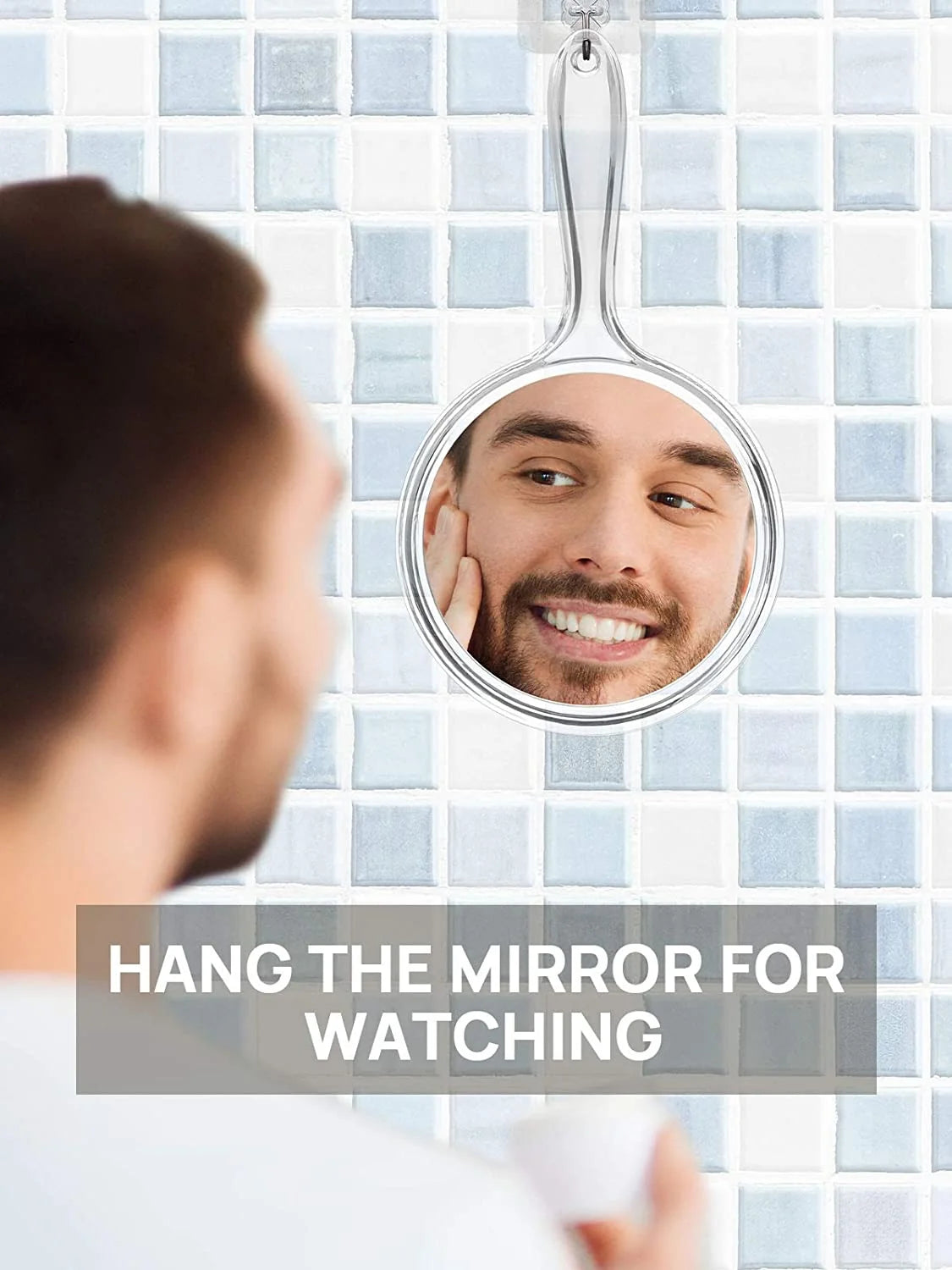 OWBIA Hand Mirror, Double-Sided Handheld Mirror 1X/3X Magnifying Mirror with Handle