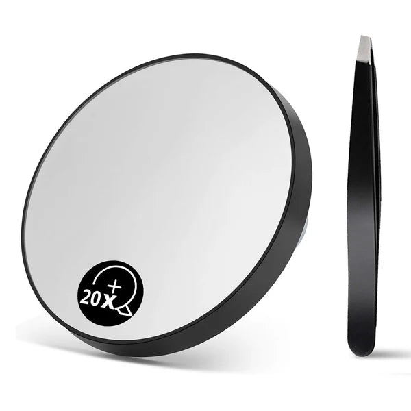 OWBIA Magnifying Mirror and Eyebrow Tweezers Kit, 3.5" Two Suction Cups Magnifier Travel Set