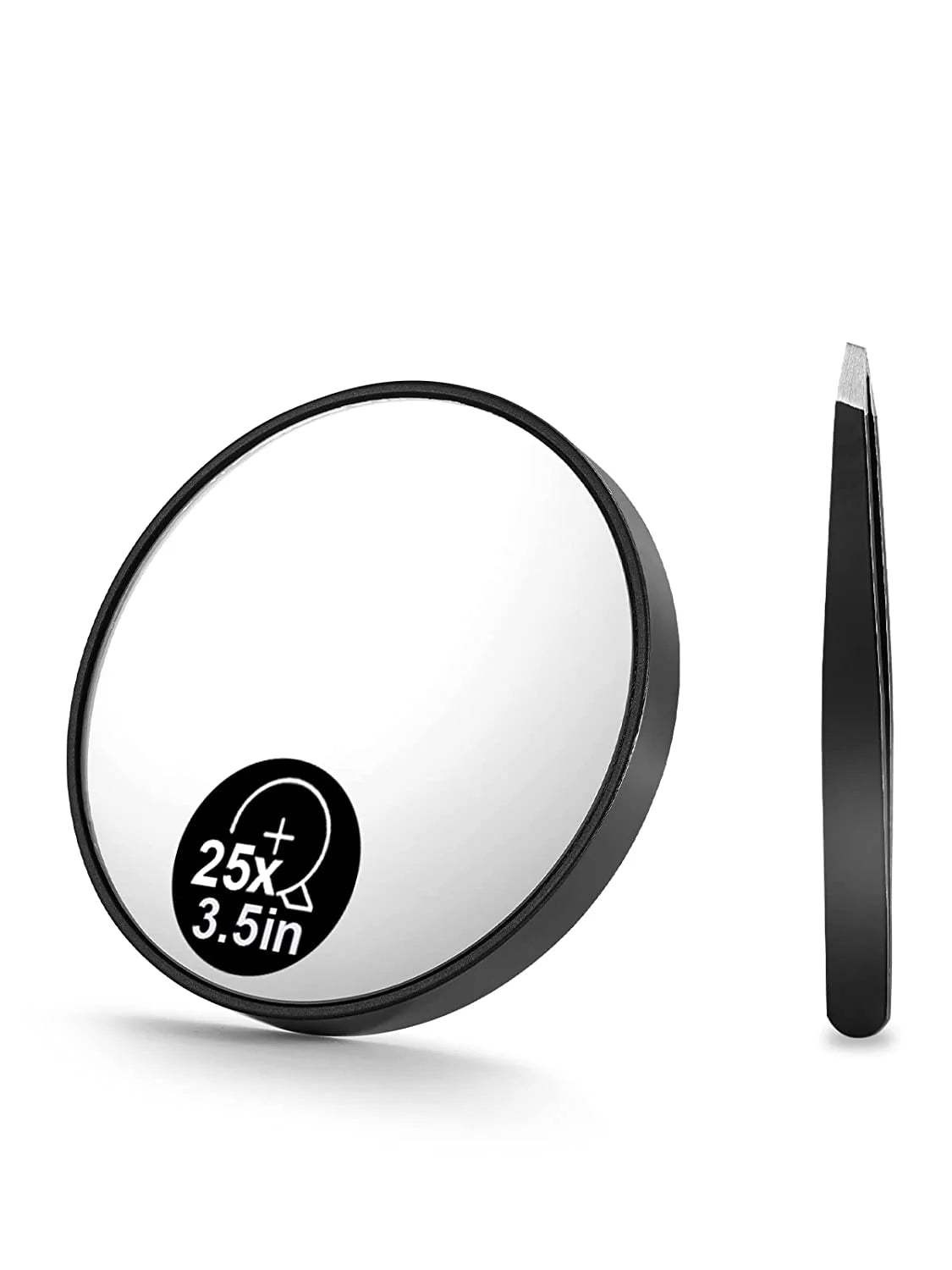 OWBIA Magnifying Mirror and Eyebrow Tweezers Kit, 3.5" Two Suction Cups Magnifier Travel Set
