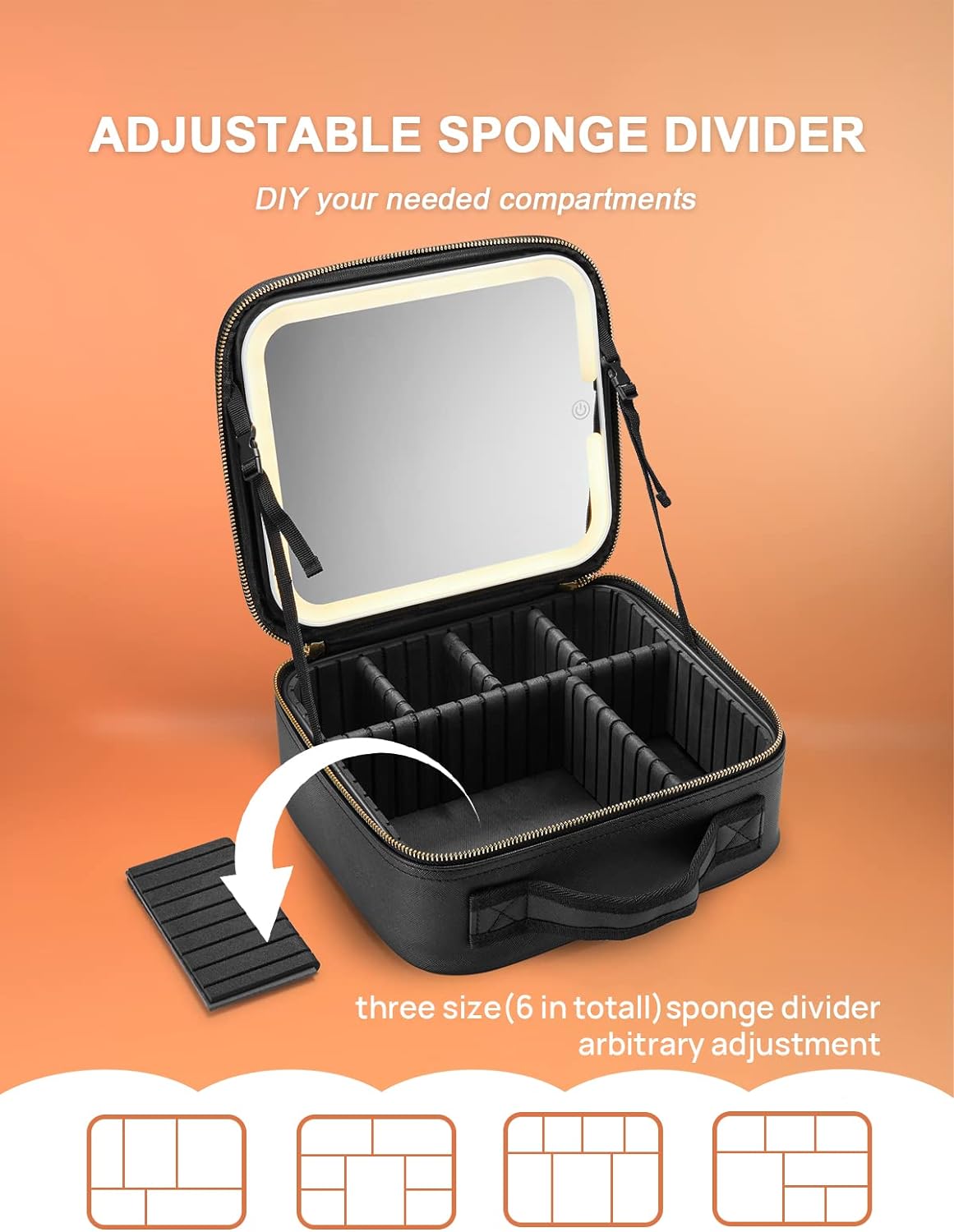 OWBIA Makeup Bag with LED Mirror, Cosmetic Organizer with Compartments